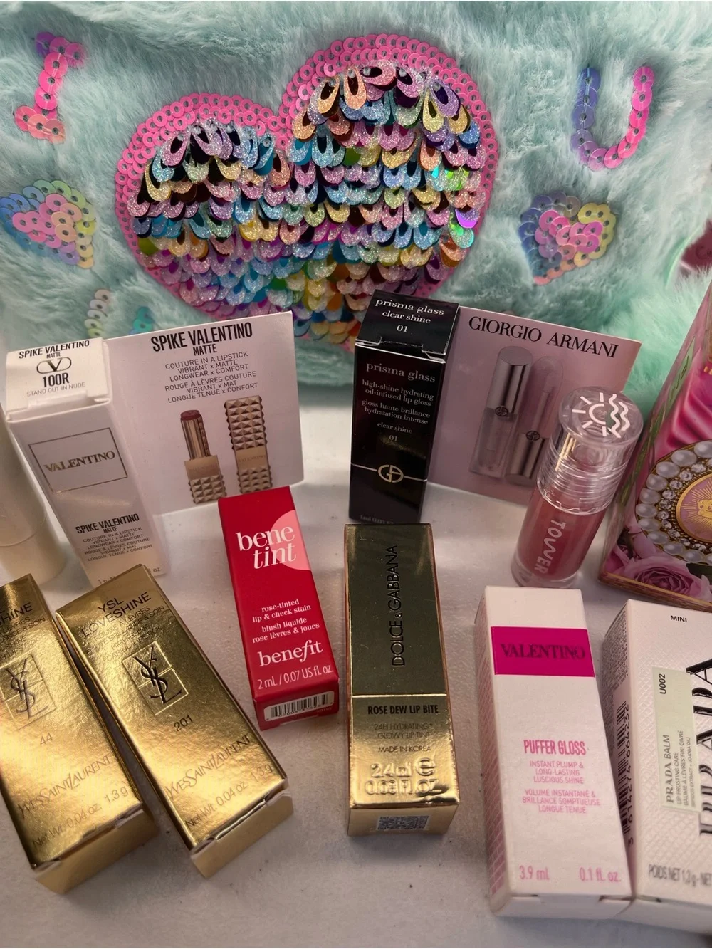 Luxury lippy bundle! Amazing collection with Sequin Heart Pouch all NWT!